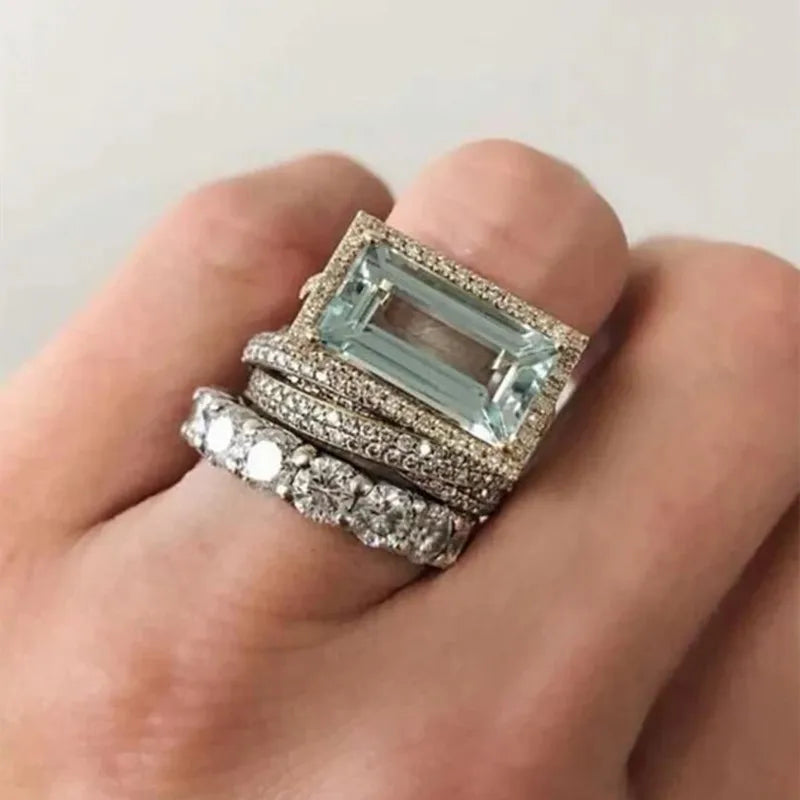 Crystal Cube Ring Set